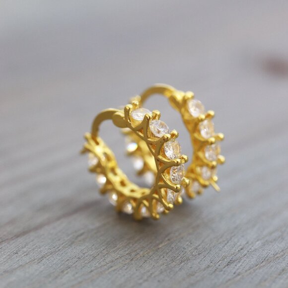 Diamond CZ Triple A Grade Hoop Earrings - Picture 3 of 5